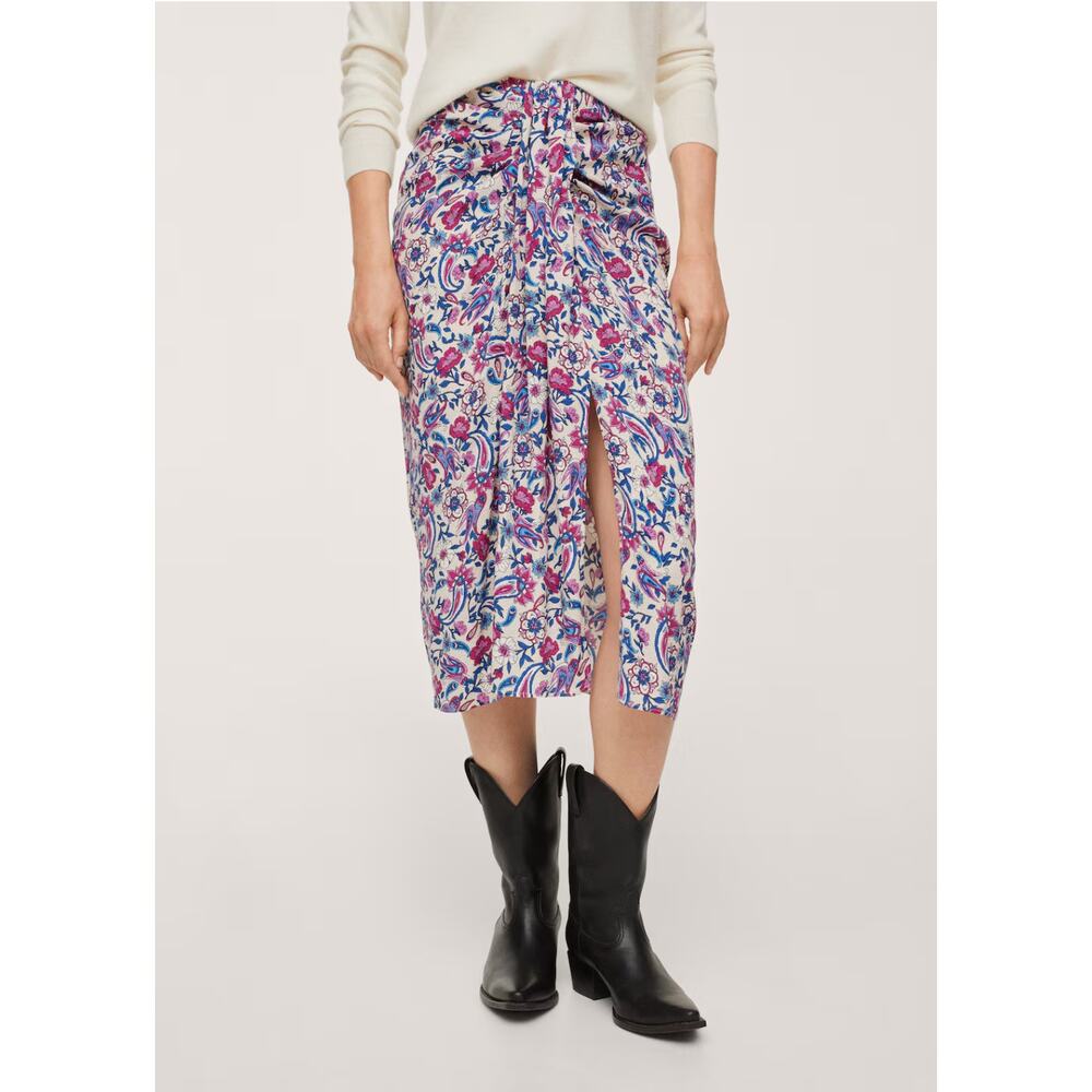 MNG Mango Knot Printed Midi Skirt NWT